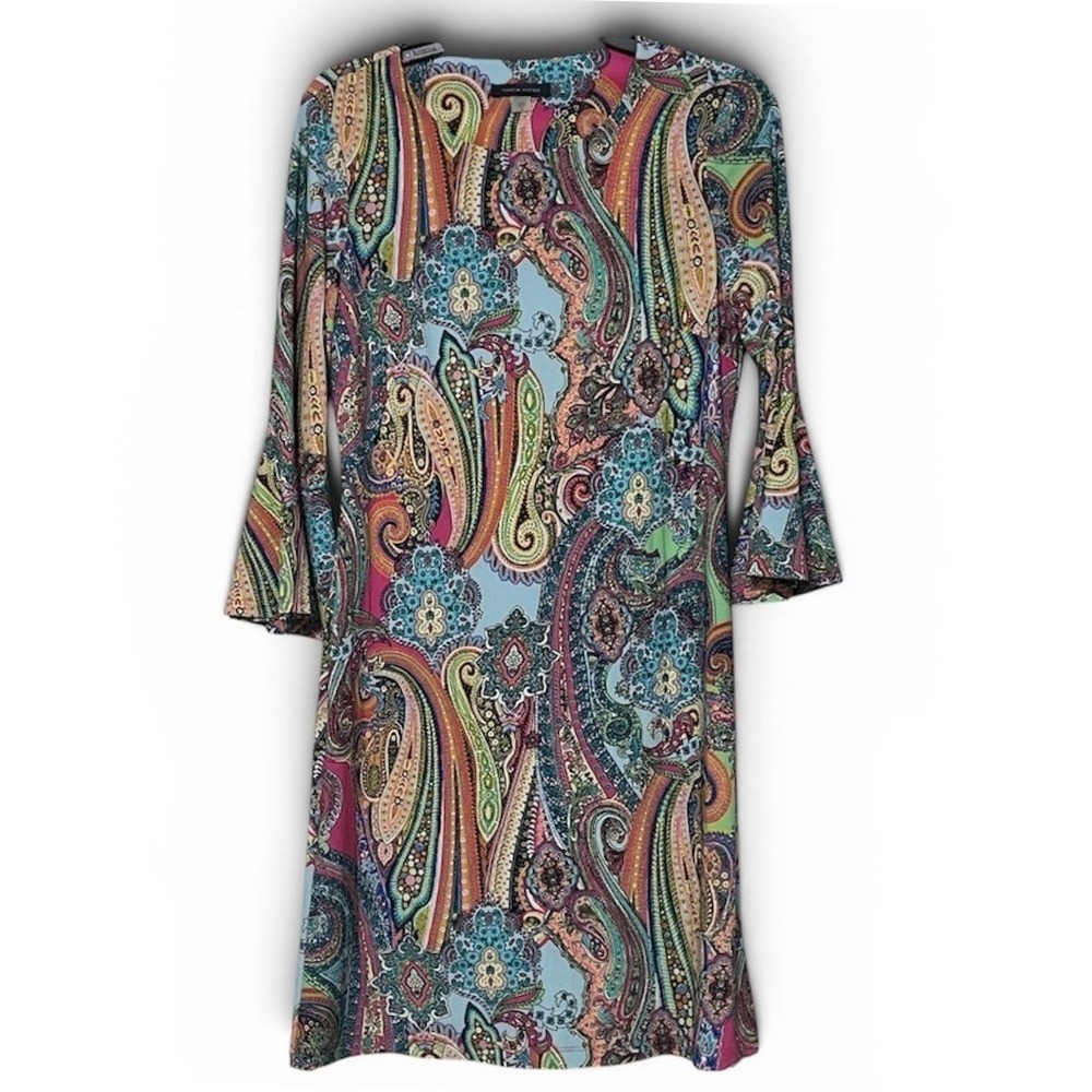 Tommy Hilfiger Paisley Shift Dress 4 Multicolor Womens Bell‎ Sleeve Excellent